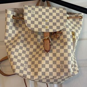 Designer-Style Cream Checkered Backpack Tote